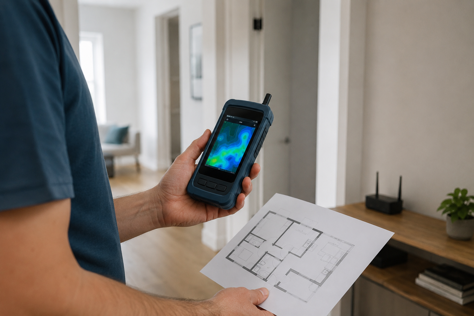 Medición de cobertura Wi-Fi en el interior de una vivienda